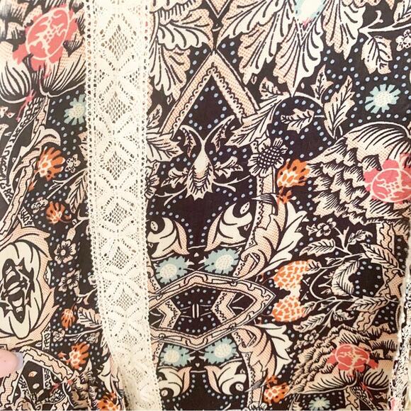 Umgee Boho Print Cascading Open Tie Front Vest Duster Coverup Medium - Picture 4 of 8